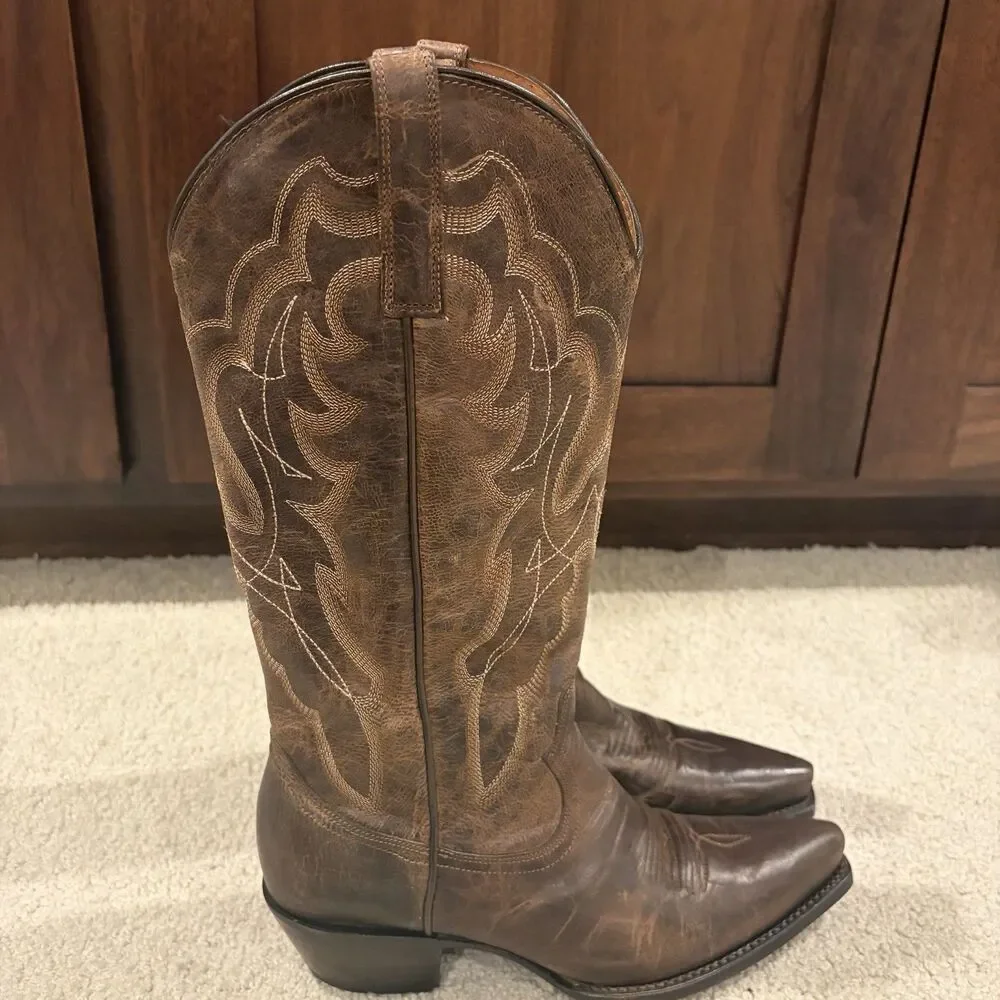 Shyanne Brown Leather Western Knee-High Cowboy Boots